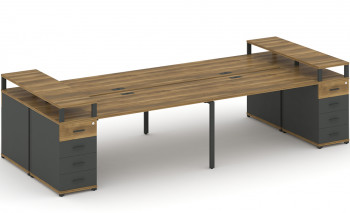 Рабочая станция 4 места с 2 опорными тумбами (антрацит, металл антрацит)